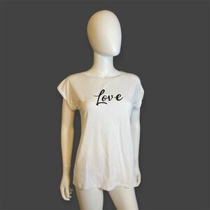 Christian Siriano White 'Love' Print Short Sleeve Top